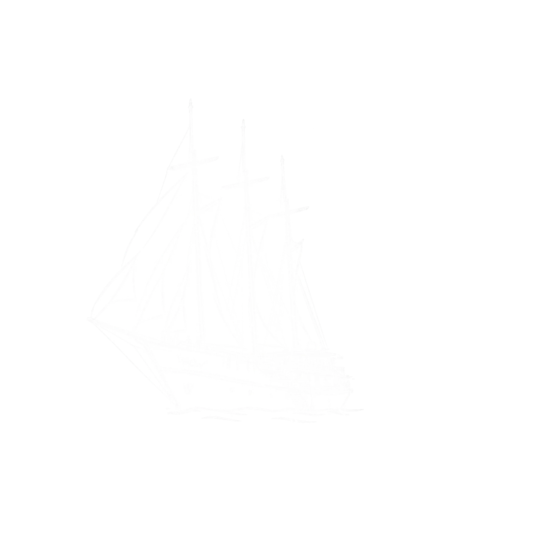 Line drawing of Waow 2 under sail.