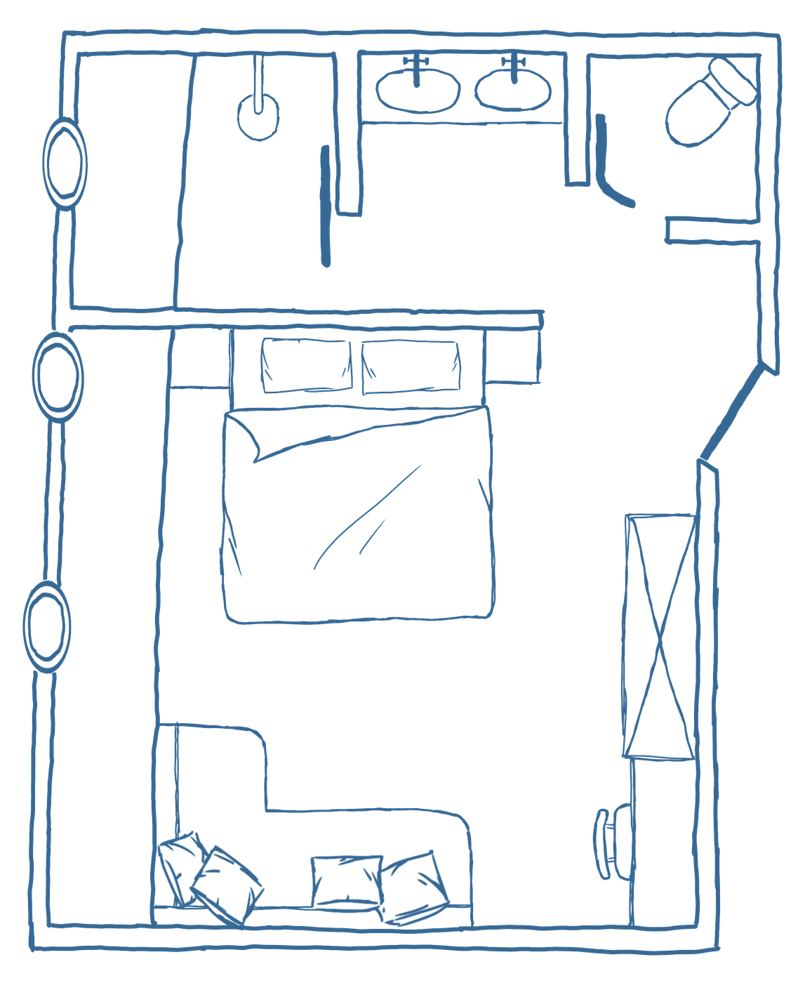 Floor plan of a Deluxe Cabin aboard Waow 2.