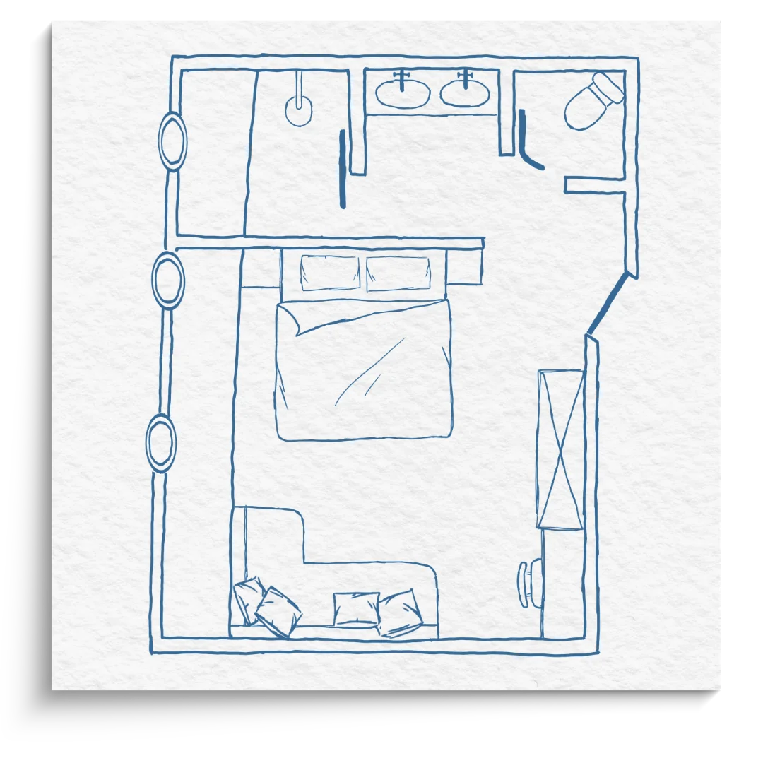 Floor plan of a Deluxe Cabin aboard Waow 2.