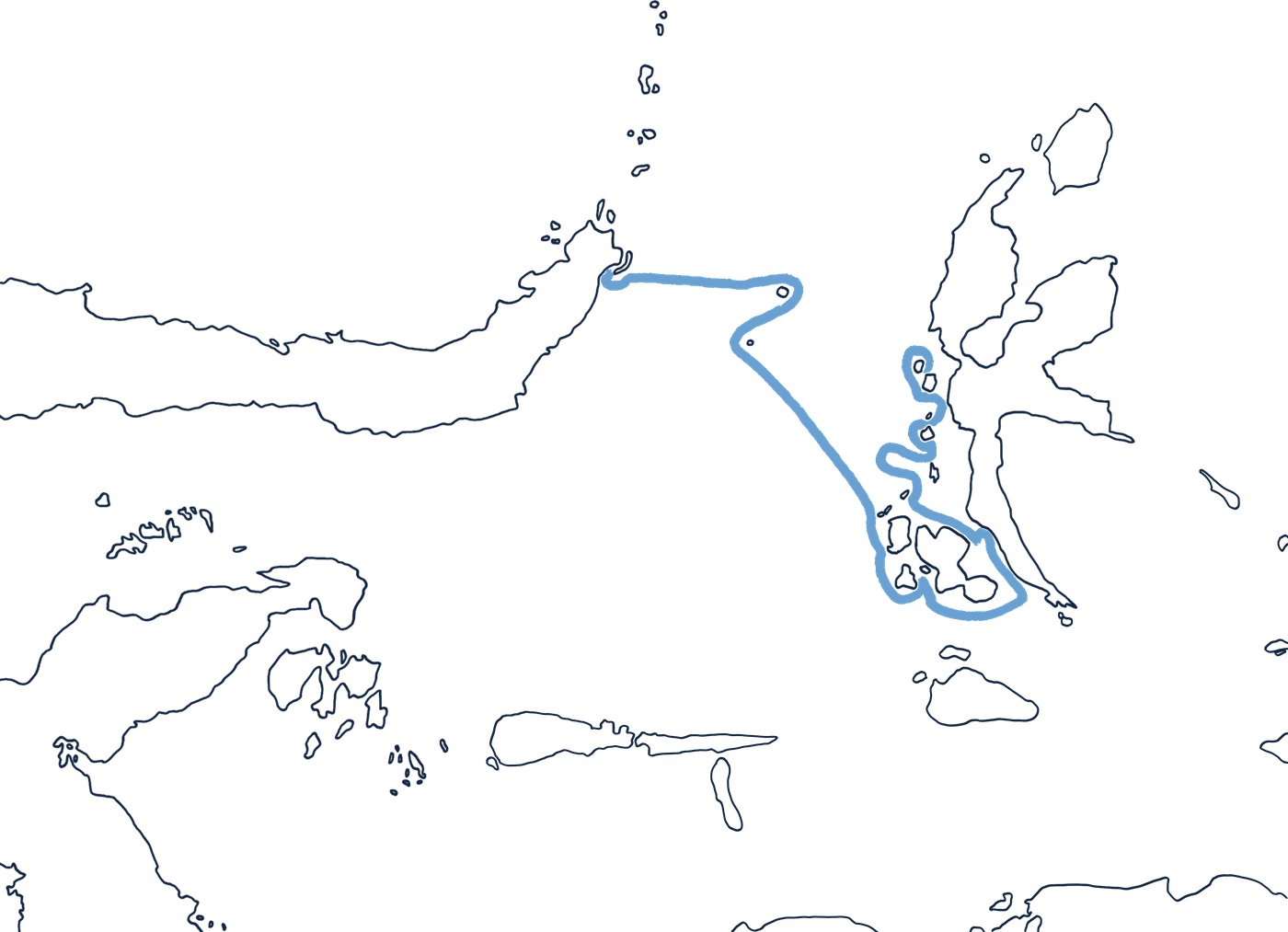 Route of Sultans and Tarsiers, from Ternate along Halmahera and across the Molucca Sea to Bitung.