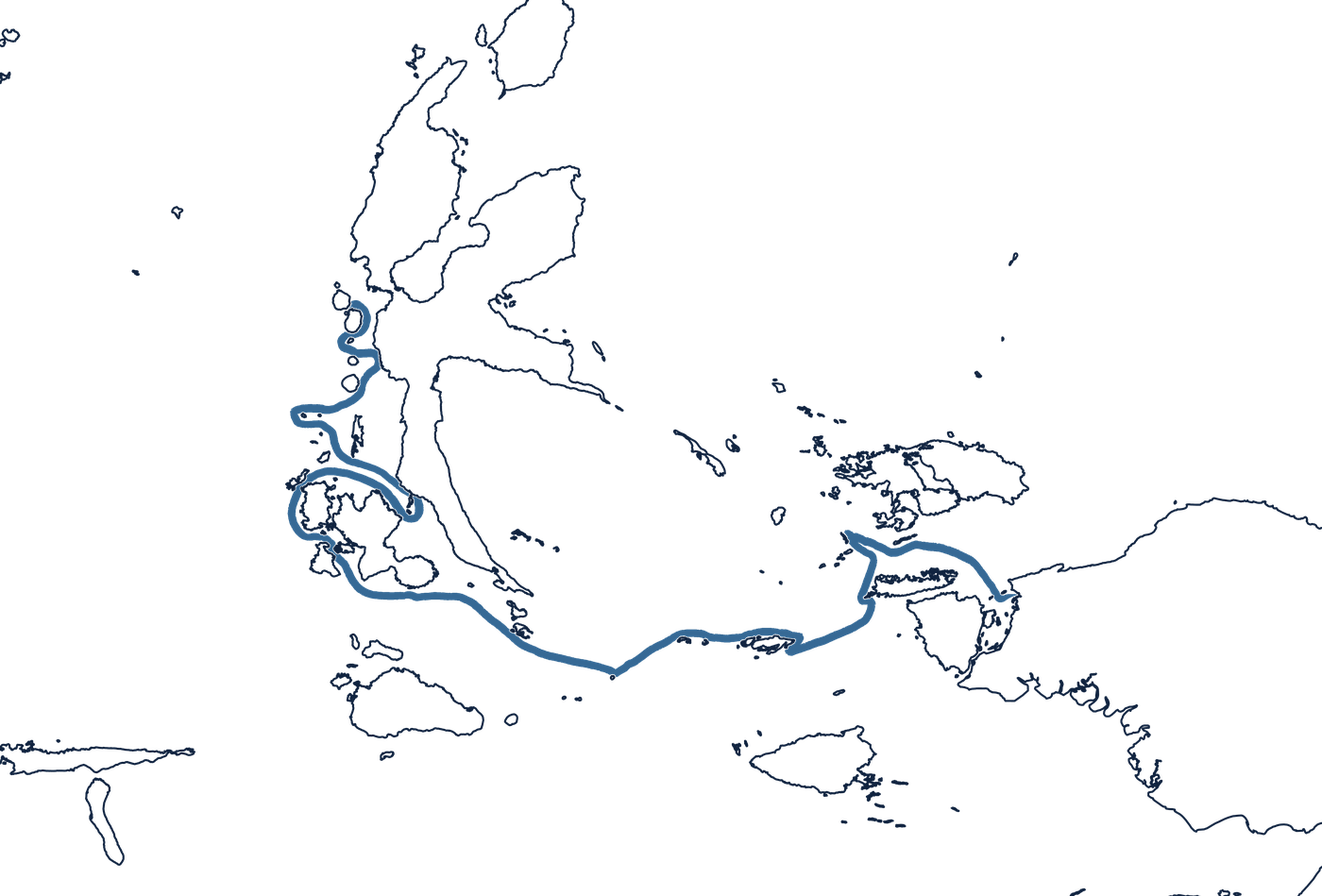 Route of Coral and Cloves, from Sorong through Raja Ampat and along Halmahera to Ternate.