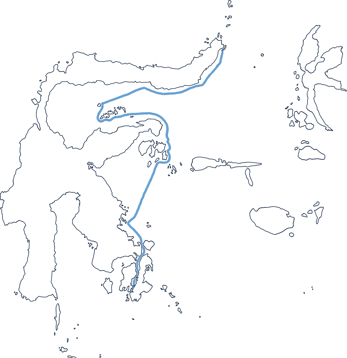 Route of Sponges and Stilts, from Bitung through the Gulf of Tomini and down to Baubau.