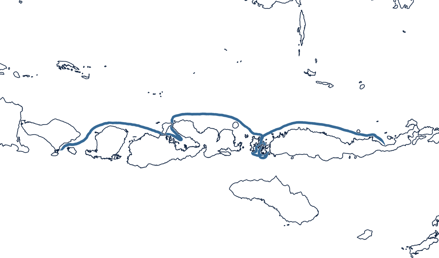 Route of West Meets East, from Bali along Sumbawa and Flores to Maumere.