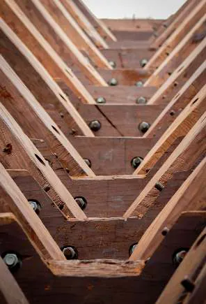 Looking down the V-shaped hull toward the keel