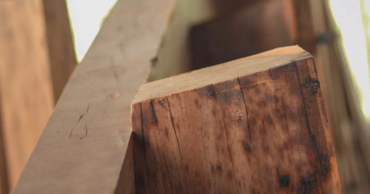 Close-up of a shaped hardwood timber at the shipyard