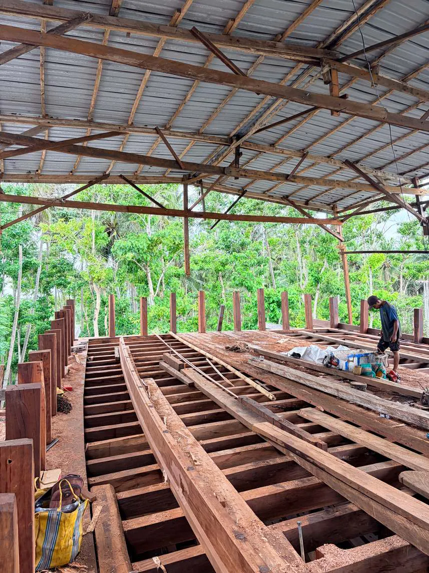 Deck beams and planking of the main deck seen from above