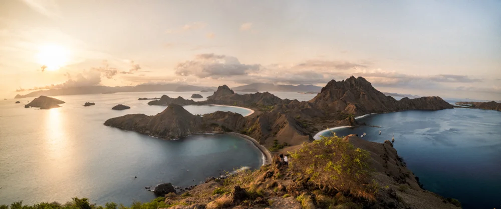 Sunset over the islands of Padar seen from a viewpoint.